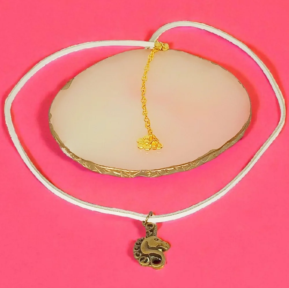 Leather Cord Unicorn Pendant Necklace Magical Whimsygoth Fairycore 1970s 1990s